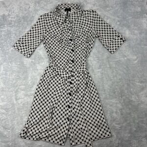 Laundry By Shelli Segal Women's Shirt Dress Size 6 Belted Black Geo Print $155
